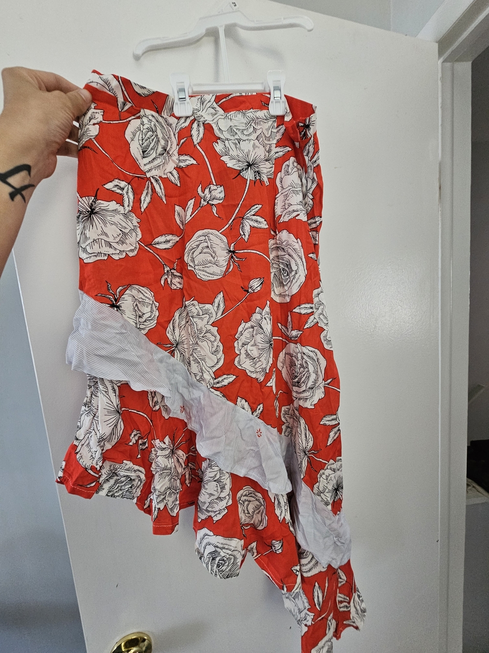 Red Floral Asymmetricle Skirt